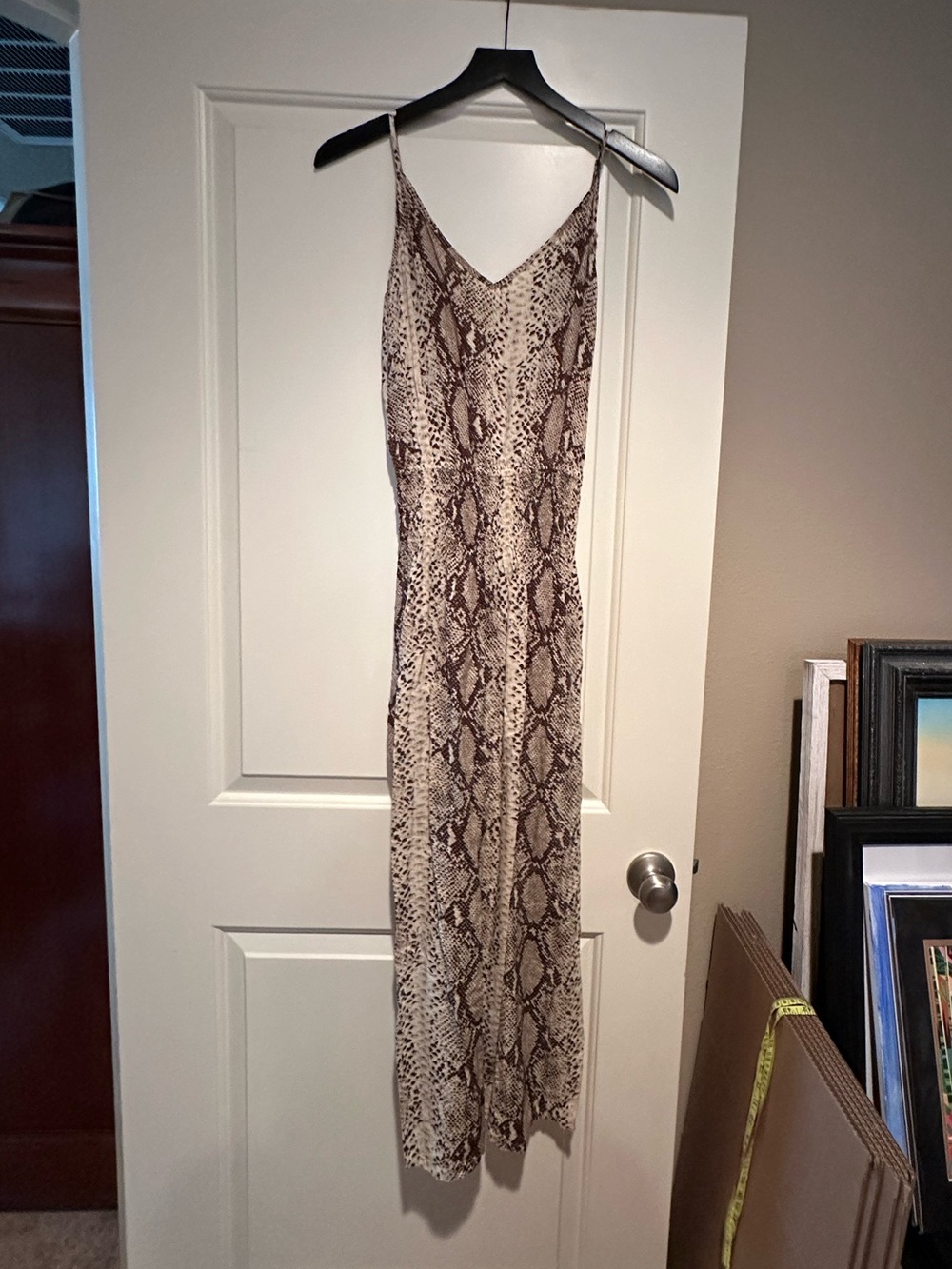 Snake Print Slip Midi Dress in Taupe & Brown